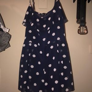 Blue and white polka dot romper